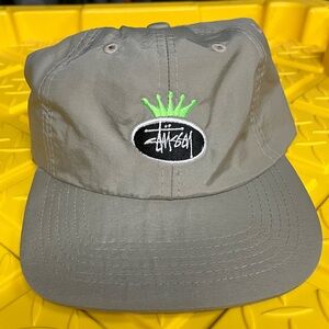 Stussy Men's Tan Cap with Neon Green Logo